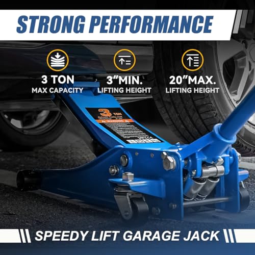 4 Ton Low Profile Floor Jack, Heavy Duty Steel Hydraulic with Dual Pistons Quick Lift Pump P3195