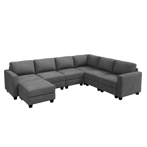 Corduroy Modular Sectional Couch with Storage, L-Shaped, 6 Seater, Dark Gray X823135
