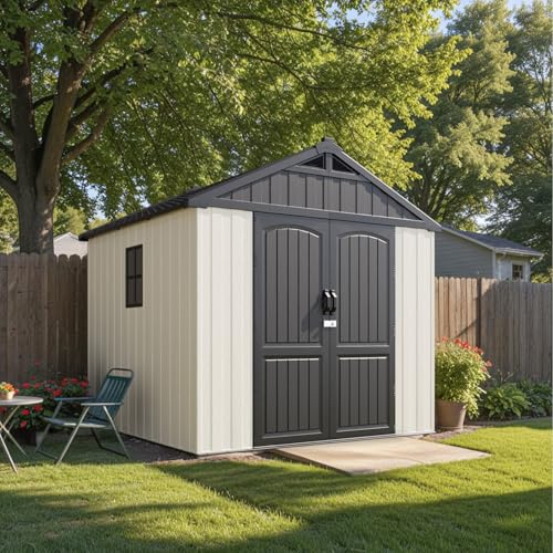 Outdoor Plastic Storage Shed with Floor, Window and Lockable Door A4787
