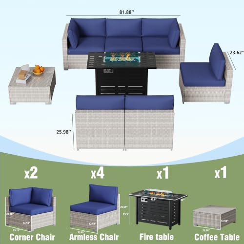 Outdoor Sectional Sofa Set with Cushions and Glass Coffee Table T1708