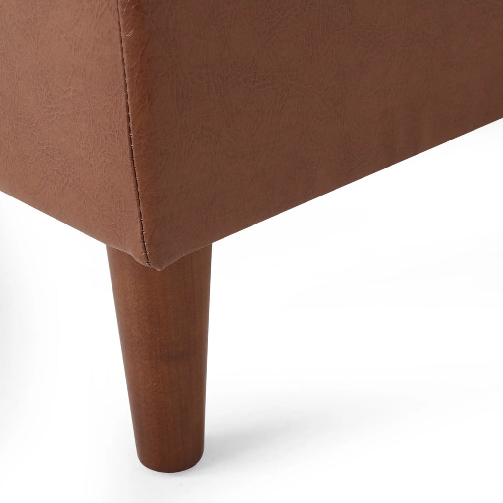 Faux Leather Tufted One Armed Chaise Lounge, Cognac Brown A74924