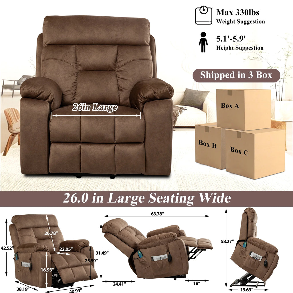 Electric Lift Recliner Chair with Heat and Massage, 3 Position, Dark Brown X83938