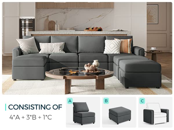 Modular Sectional Sofa with Storage, U Shaped Couch, Blue Y4358