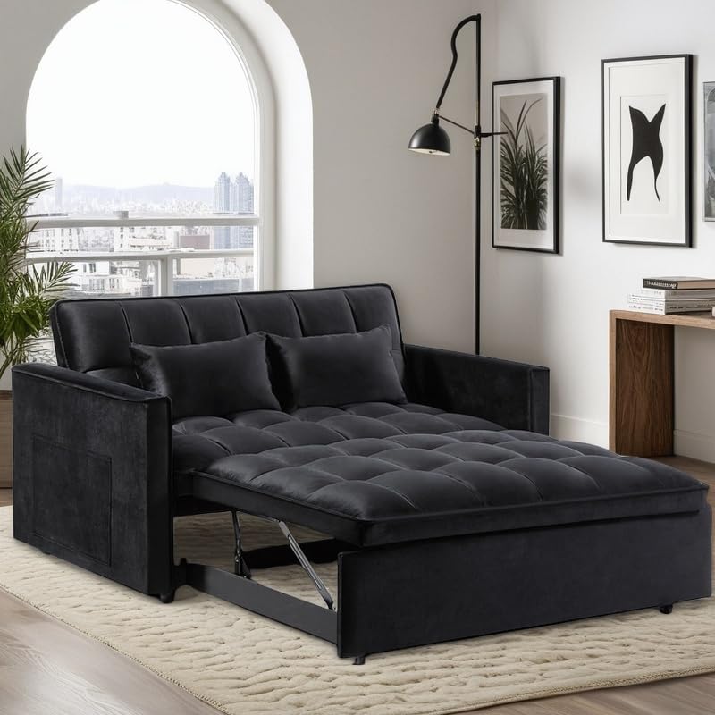 Sleeper Sofa Bed with Side Pocket, Convertible Futon Couch for Living Room X8857