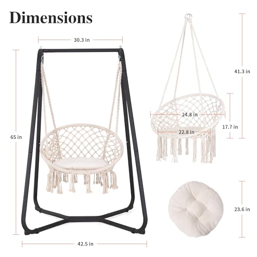 Hammock Chair with Stand, Heavy Duty Hanging Chair, 330 lbs Capacity, Grey X338230