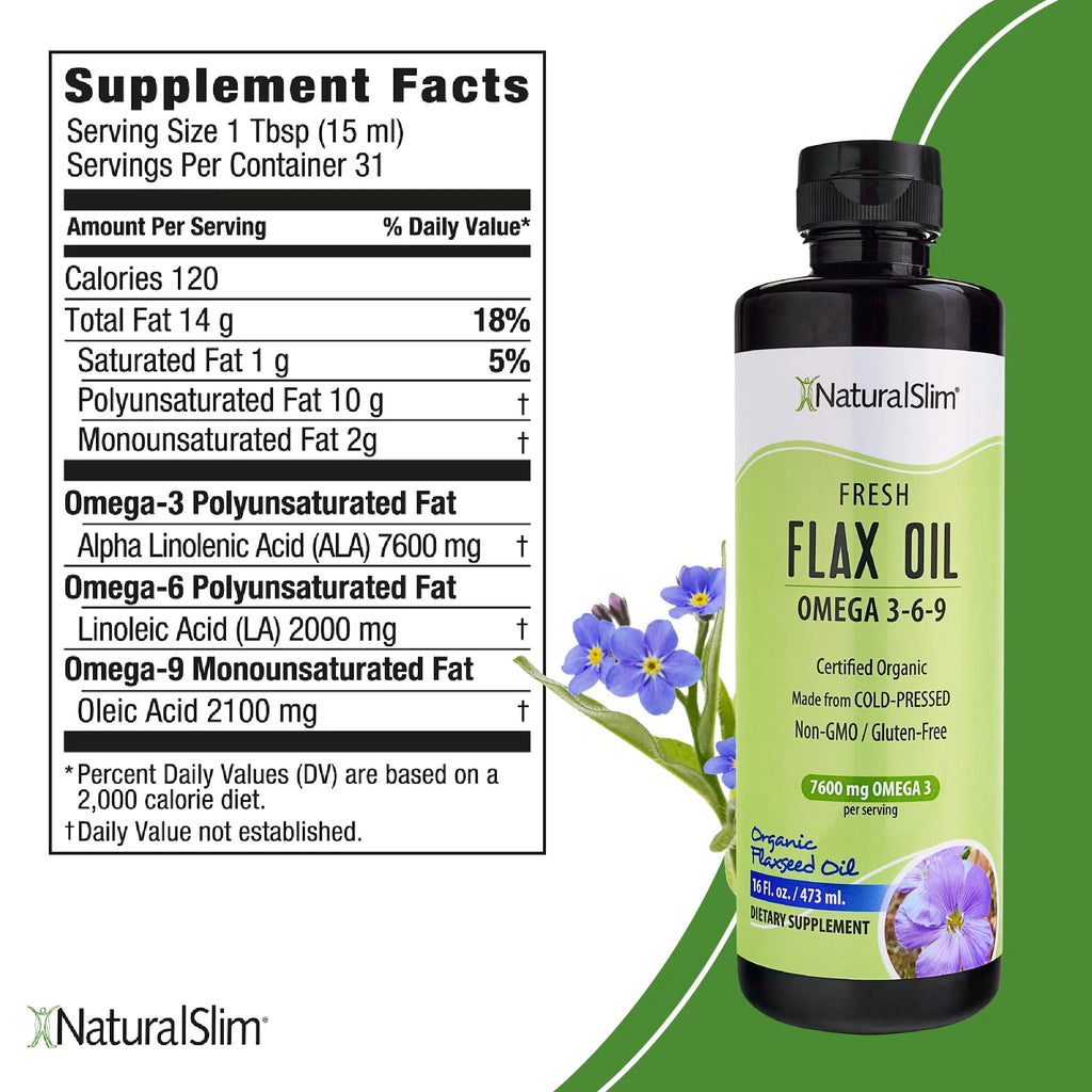 Organic Cold-Pressed Flaxseed Oil with Omega 3 6 9, 16 fl. Oz N600235