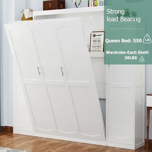 Murphy Bed with Two Wardrobes and Storage Shelf for Small Bedrooms A623