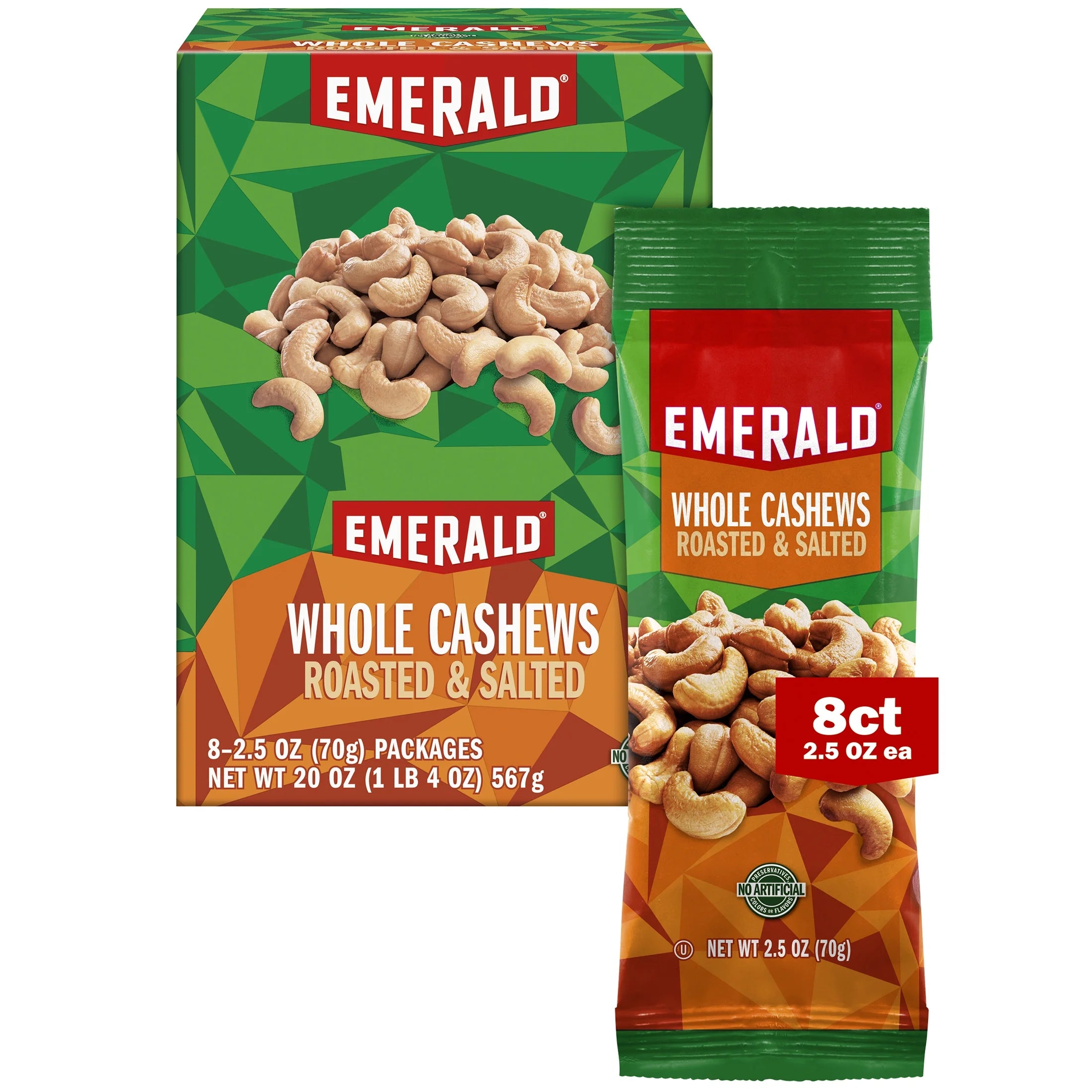 Roasted & Salted Whole Cashews, 8 Count Box, 20 oz, Pack of 6 F499683