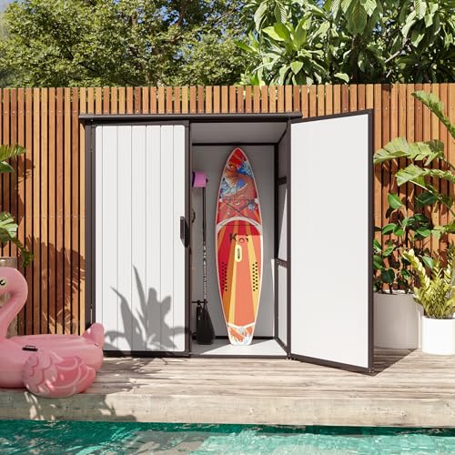 Outdoor Storage Shed with Window, Resin Garden Tool Shed with Lockable Doors W5772