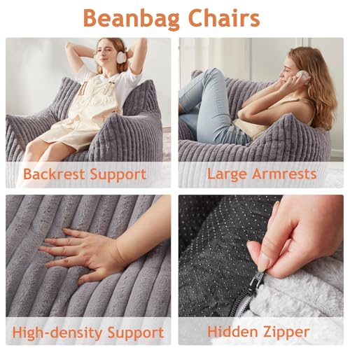 Plush Bean Bag Chair with Armrests for Adults and Teens M473