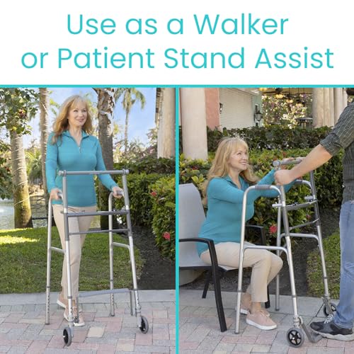 Sit to Stand Walker Rolling Walker for Seniors Lightweight Folding Front 5 Inch Wheels U32854