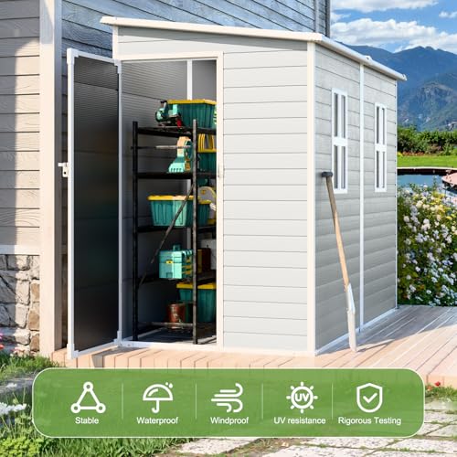 Resin Storage Shed, Waterproof Outdoor Tool Shed with Floor, Double Lockable Doors I89690