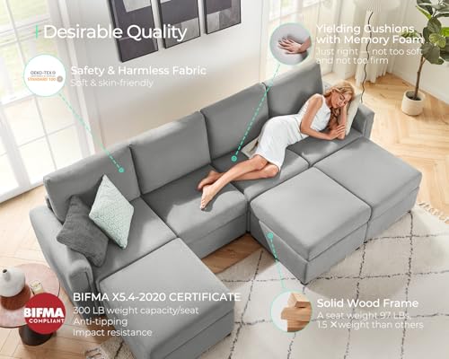 Modular Sectional Sofa with Storage, U Shaped Couch, Blue Y4358