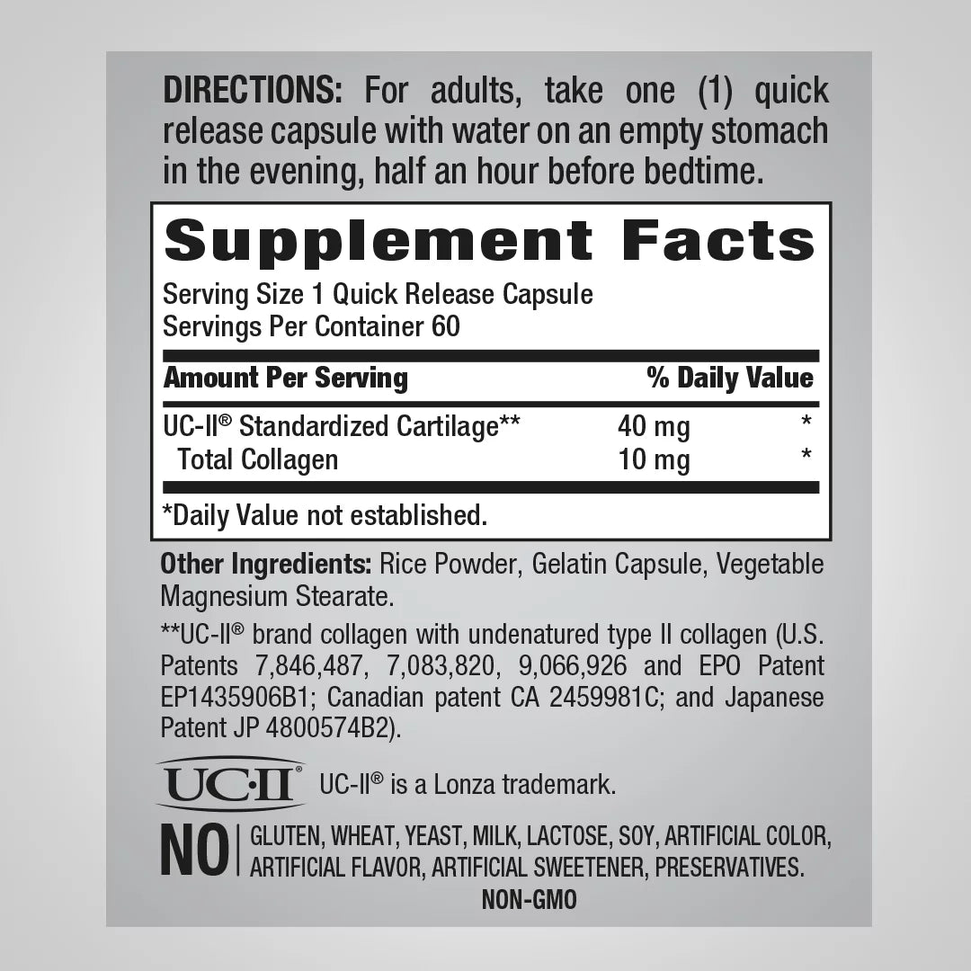 UC-II Collagen 40 mg 60 Capsules Joint Formula Supplement N3177