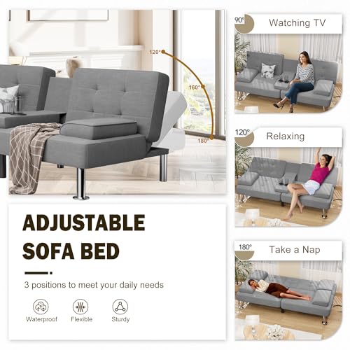 Modern Linen Convertible Folding Futon Sofa Bed with Removable Armrests Y192