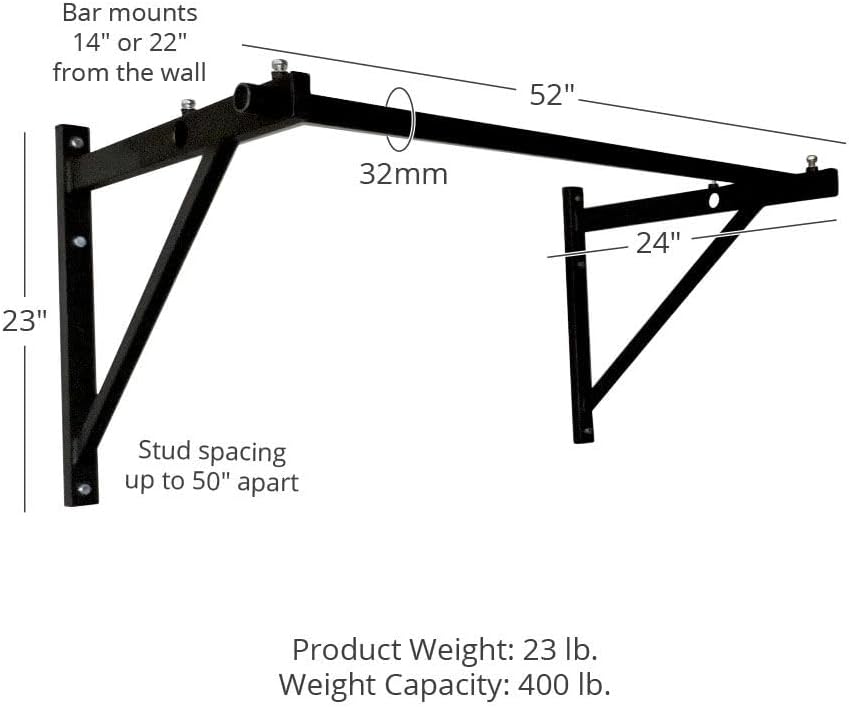 Wall Mounted Pull Up Bar, 14" or 22" Depth, 400 LB Rated K5225
