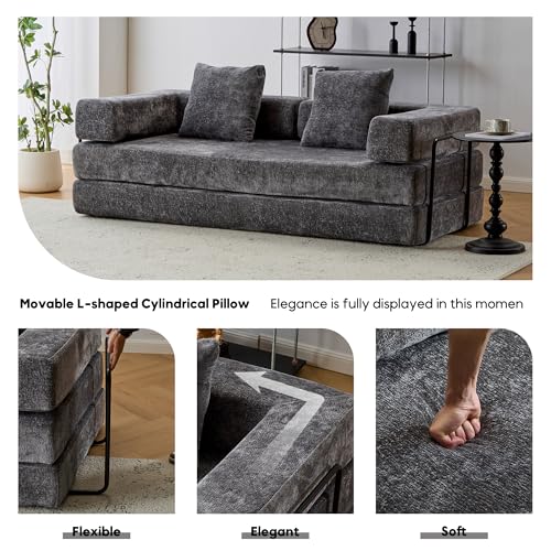 Corduroy Convertible Sleeper Sofa Bed with Pillow, Beige O72530
