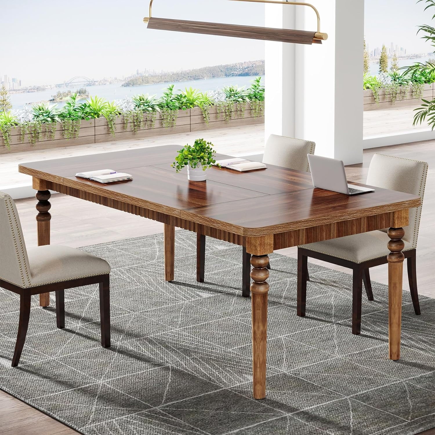 63-Inch Executive Desk with Solid Wood Legs for Home Office Y55396