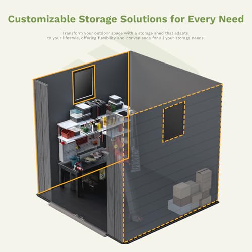6 x 8 FT Plastic Outdoor Storage Shed with Floor and Lockable Door D7513