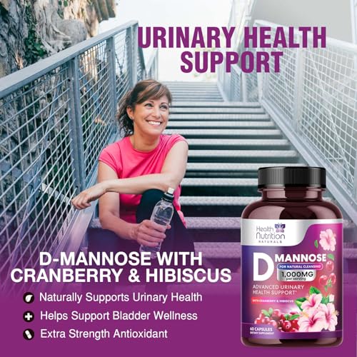 D-Mannose & Cranberry Extract 1350mg Urinary Tract Health Support, Non-GMO, Vegan - 120 Capsules J681