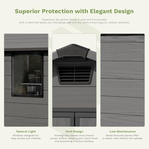 6 x 8 FT Plastic Outdoor Storage Shed with Floor and Lockable Door D7513