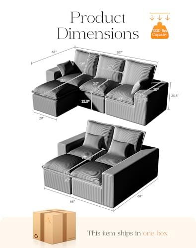 Modular Sectional Sofa with L-Shape Chaise, Deep Seat, No Assembly Required M95554