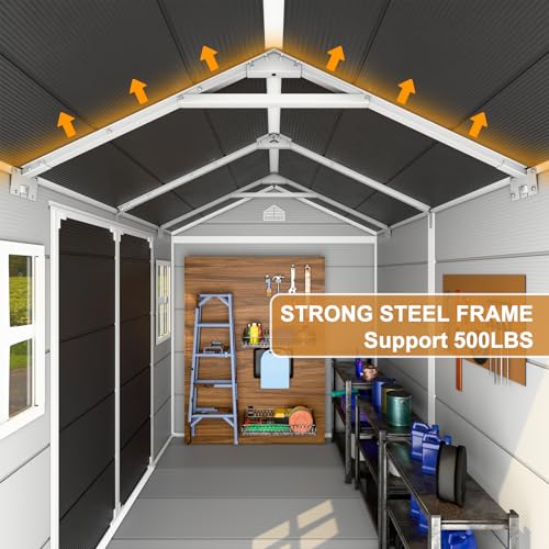 Outdoor Resin Storage Shed 8x4x6 FT with Floor, 2 Windows and Lockable Door Y450972
