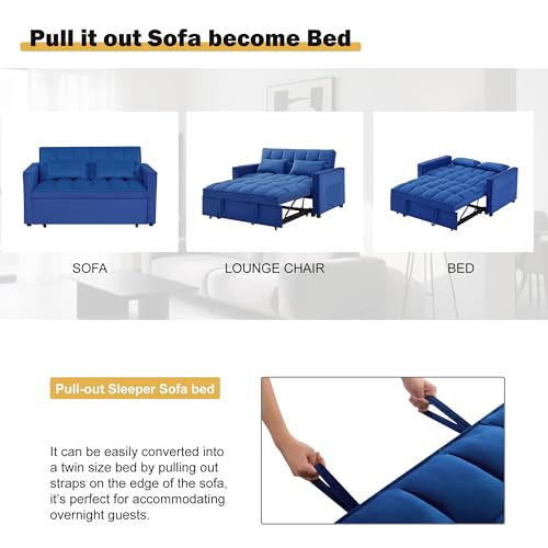 Sleeper Sofa Bed with Side Pocket, Convertible Futon Couch for Living Room X8857