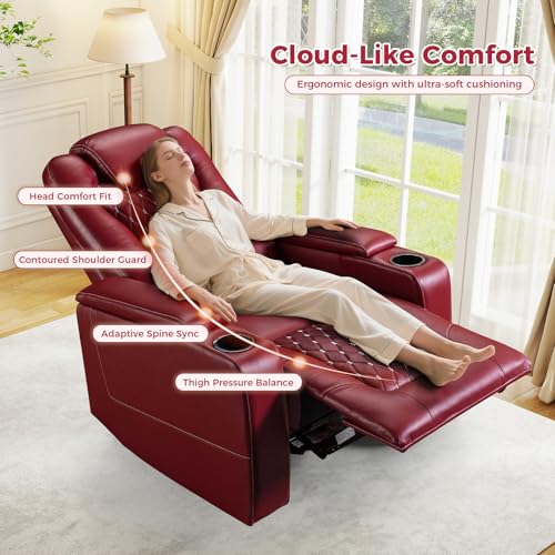 Recliner Chair with USB Ports and Cup Holders, PU Leather, Red F8675