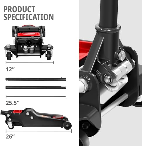 Floor Jack 3 Ton Capacity, Low Profile Heavy Duty Hydraulic Car Jack, Lifting Range 3"-20" O821