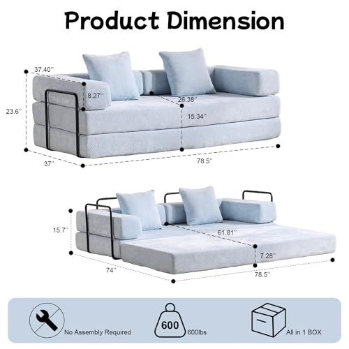 Foldable Floor Sofa Bed with Pillow Back and Armrest, Dark Gray S29408