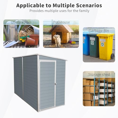 Outdoor Resin Storage Shed with Floor, 2 Windows, Lockable Double Door, Grey N19926