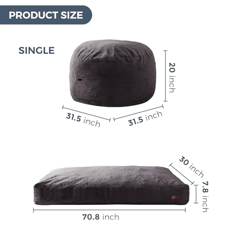 Giant Bean Bag Chair Bed for Adults, Convertible Floor Sofa Mattress R473823