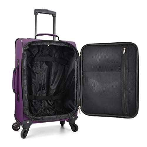 Rugged Fabric Expandable Carry-on Luggage Set, Purple, 4 Wheel C247776