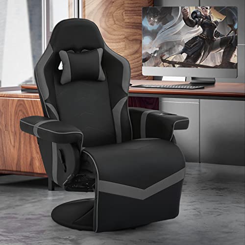 360° Swivel Gaming Recliner Chair, Ergonomic PU Leather with Adjustable Backrest, Footrest, Cup Holder M2617