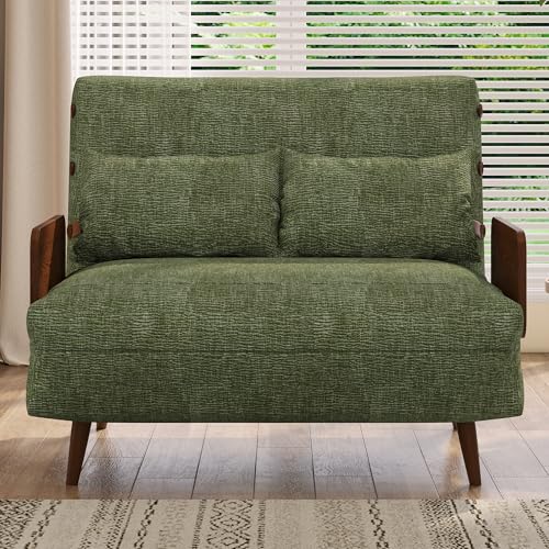 Convertible Chair Bed Sleeper for Adults, Linen with Wooden Arms & Pillows, Foldable Single Futon Sofa Bed Q683821