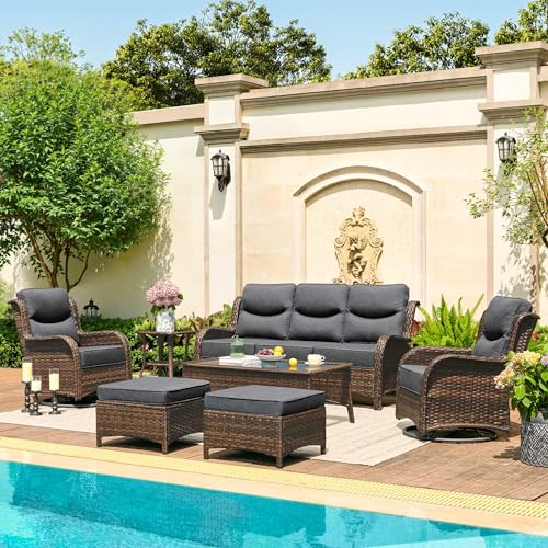 Outdoor Wicker Conversation Set with Cushions, 7 Pieces P4930