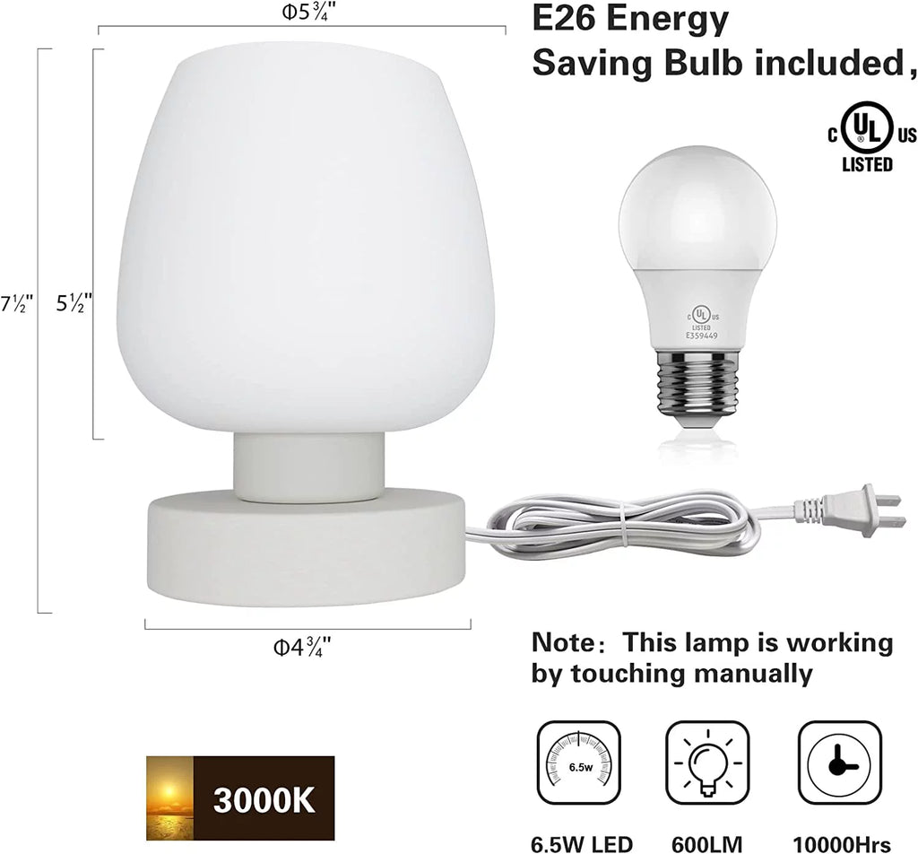 Touch Control Table Lamp with Glass Shade, 3-Way Dimmable H98034