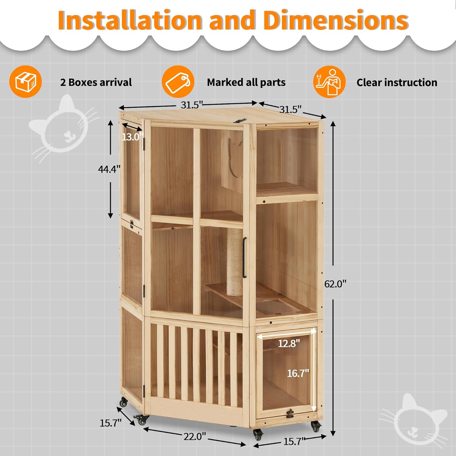 Large Corner Cat House with Scratching Post and Escape Doors W612352
