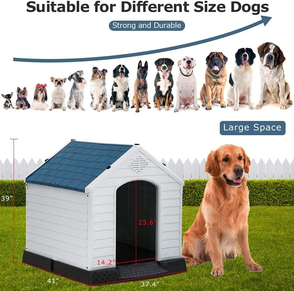 Large Plastic Dog House Indoor Outdoor Pet Kennel with Air Vents, 39 Inch High G572030