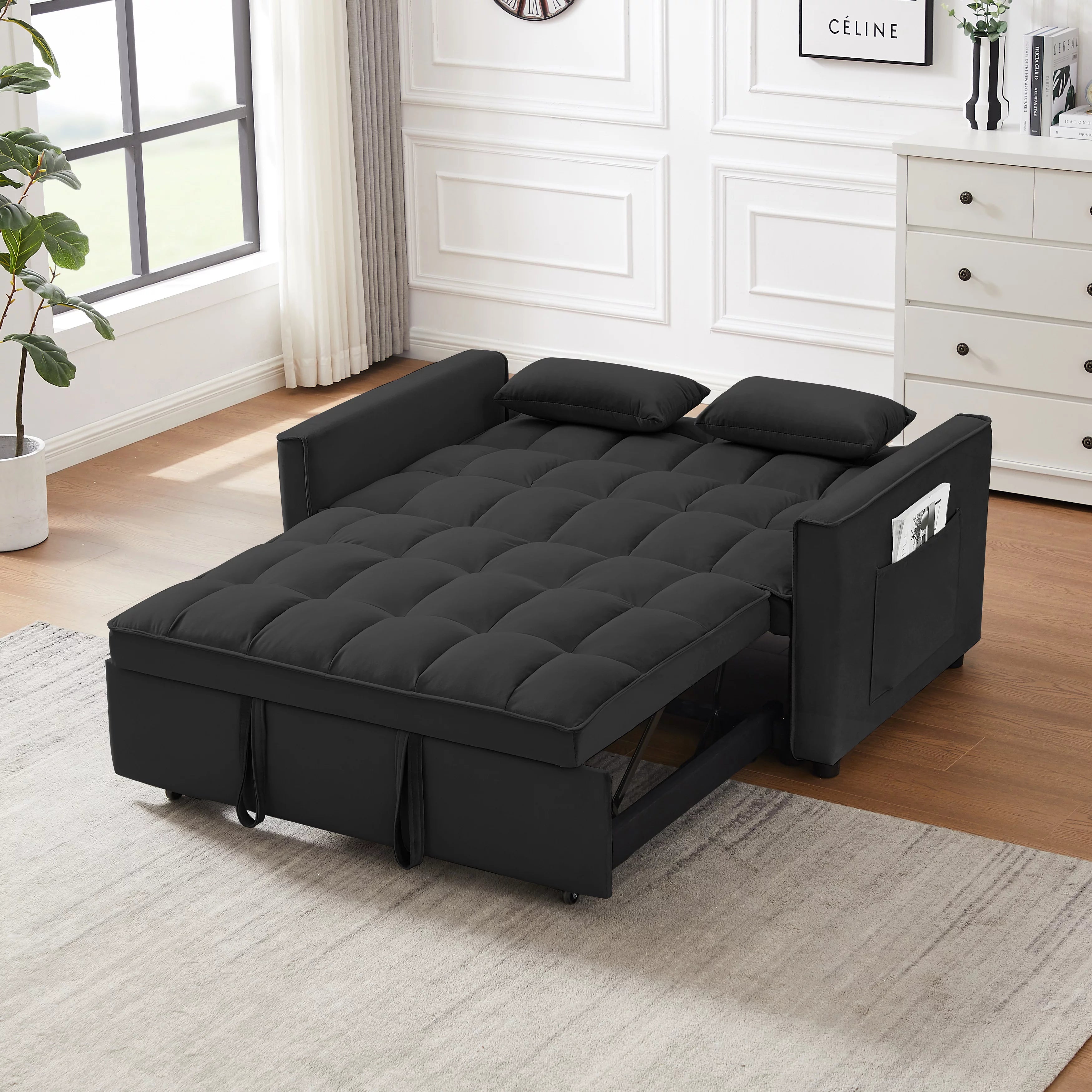 Modern Velvet Pull Out Convertible Sofa Bed with Reclining Backrest X291364