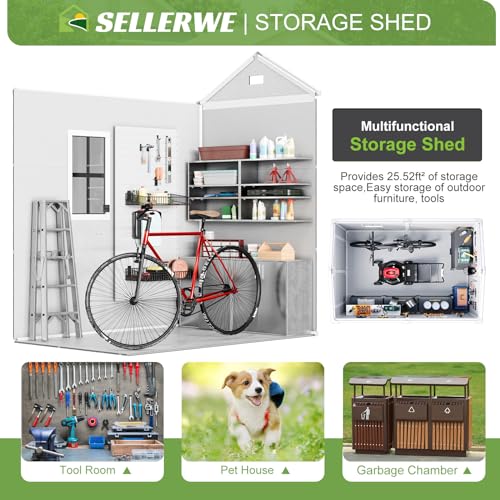 Resin Storage Shed, Waterproof Outdoor Tool Shed with Floor, Double Lockable Doors I89690