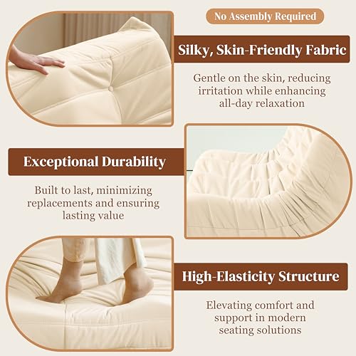 Bean Bag Chair for Adults, Suede & Microfiber Corner Lounge Sofa, 3-Seater, Beige F9802