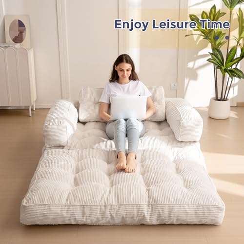 Folding Sofa Bed, L-Shaped Convertible Sleeper Couch with Armrest and Pillow, Dark Grey M375676