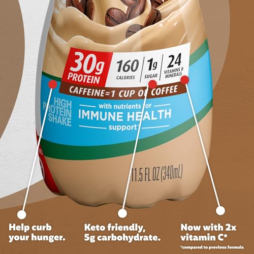 Café Latte Protein Shake, 30g Protein, 1g Sugar, 11.5 fl oz, 12 Pack W5537