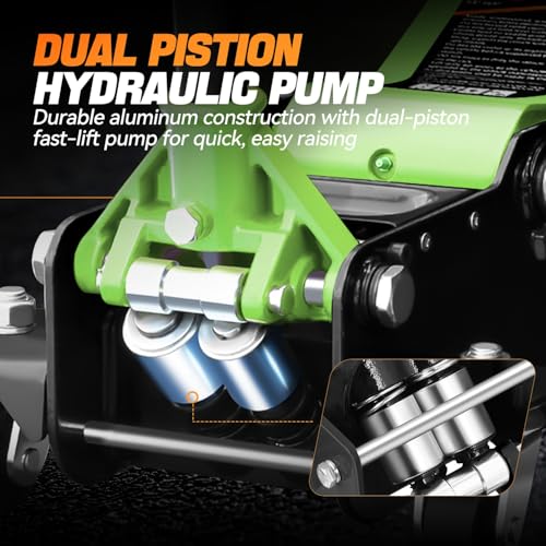 4 Ton Low Profile Floor Jack, Heavy Duty Steel Hydraulic with Dual Pistons Quick Lift Pump P3195