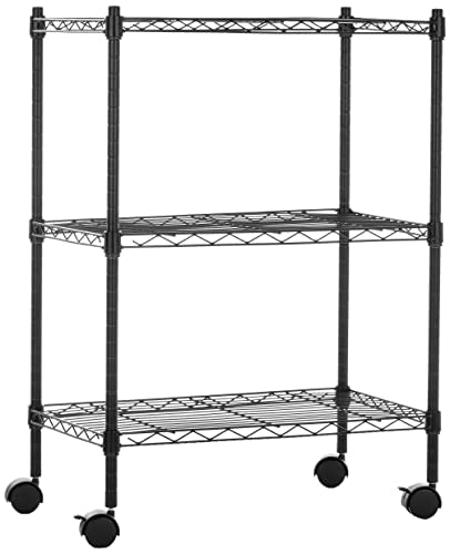 5-Shelf Adjustable Heavy Duty Storage Shelving Unit on Wheel Casters, Metal Wire Rack, Black A697