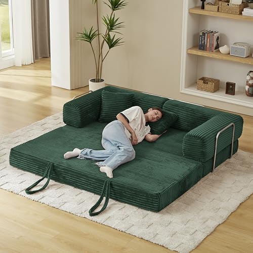 81" Foldable Convertible Sleeper Sofa Bed with Corduroy Upholstery and Pillow O1547