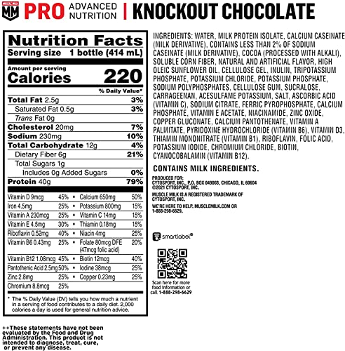 Protein Shake, Knockout Chocolate, 14 Fl Oz, 12 Pack, 40g Protein Q154163