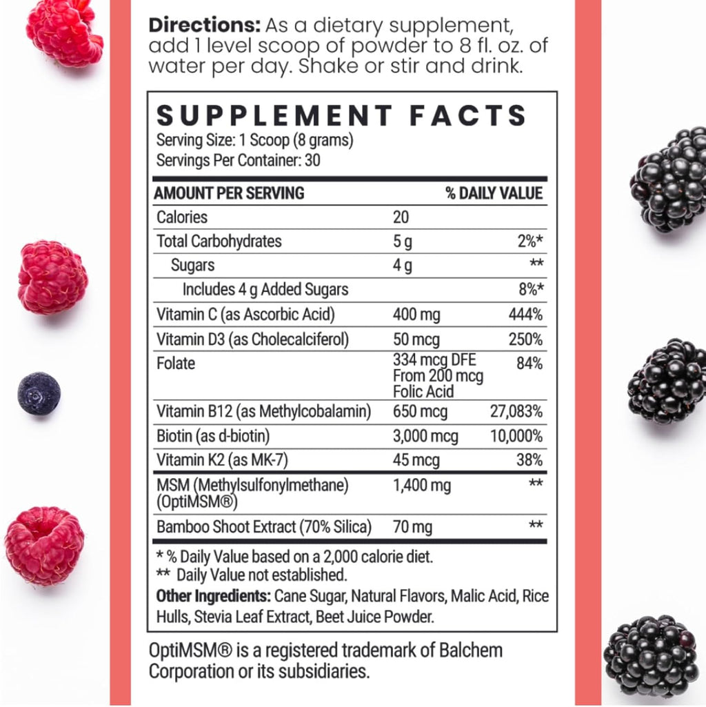 MSM + Biotin Hair Nutrient Blend Powder for Hair Volume and Health, 8.5 oz G5315